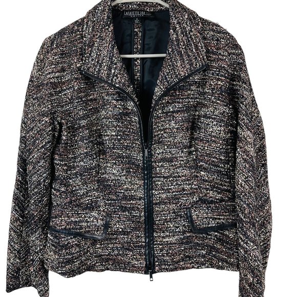 Lafayette 148 New York Jackets & Blazers - LAFAYETTE 148 Multi-Color Tweed Faux Leather Trim Wool Blend Blazer Jacket SZ 8P